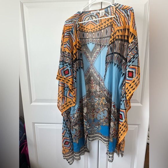 Patrons of Peace Western Style Kimono, Size M/L, Colorful, Blue and Orange, NWOT - Picture 4 of 10